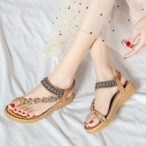 Bohemian Style Floral Ankle-Strap Platform Sandals