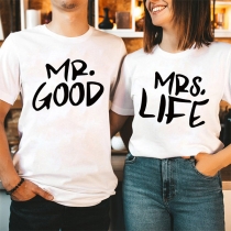 MR GOOD MRS LIFE-Letter Printed Shirt for Couple