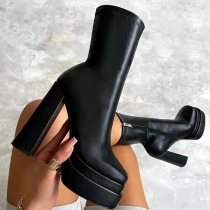 Fashion Solid Color Platform Chunky Heel Ankle Boots