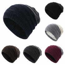 Fashion Contrast Color Plushed Lined Knitted Beanie for Men and Women