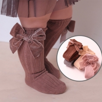 Cute Solid Color Bowknot Knitted Socks for Baby