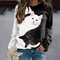 Two Cats Long Sleeve Oblique Zipper Sweatshirt