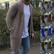 Casual Solid Color Long Sleeve Knitted Cardigan for Men