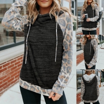 Casual Leopard Printed Drawstring Hoodie Sweatshirt
