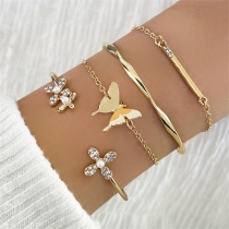 Fashion Rhinestone Butterfly Four-piece Bracelet Set