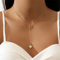 Fashion Rhinestone Star O-ring Pendant Necklace