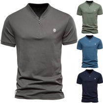 Casual Solid Color Half-zipper Neck Short Sleeve Shirt for Men
