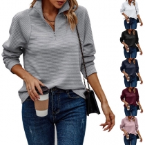 Fashion Solid Color Half-zipper Stand Collar Long Sleeve Sweatshirt