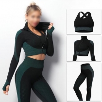 Quick-Dry Yoga Outfit Full Set with Sports Bra High Waist Leggings and Long Sleeve Top