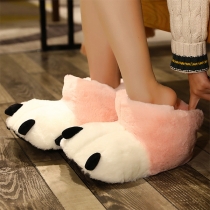 Solid Color Big Bear Claw Plush Slippers Warm Fuzzy Cotton Paw Shoe