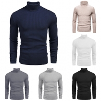 Simple Turtleneck Long Sleeve Ribbed Knitted Pullover Sweater for Men
