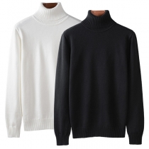 Simple Turtleneck Long Sleeve Solid Color Knitted Sweater for Men