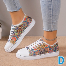 Low Top Round Toe Breathable Floral Canvas Sneakers Casual Flat Shoes