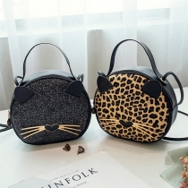 Leopard Print Crossbody Bag  Round Cat Handbag