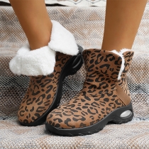 Leopard Print Cotton Boots for Women Trendy High Top Cotton Boots