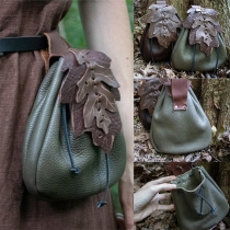 Vintage Belt Bag, Protective Gear Pouch with Leaf Pattern Flip Cover