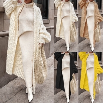 Fashion Solid Color Long Sleeve Loose Knitted Cardigan