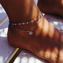 Fashion Heart Pendant Bead Two-layer Anklet