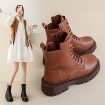 Casual Leather Lace-Up Martin Boots for Women with Thick Soles