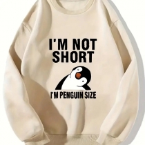 Casual Long-Sleeved Sweatshirt Pullover with Penguin Print