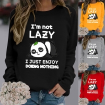 Casual Long Sleeve Sweatshirt Pullover with Lazy Panda Print