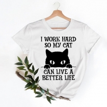 Women's Short-Sleeved Funny Cat T-Shirt