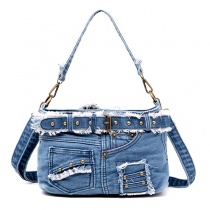 Denim Bag with Decorative Belt: Ladies Handbags Pocket Design