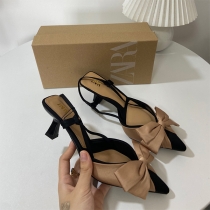 Shallow Mouth Strappy Slingback Sandals with Pointed Toe and Bow Detail