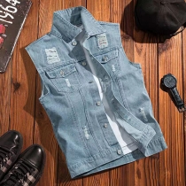 Vintage Casual Sleeveless Denim Vest