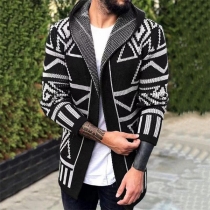 Mid-length Jacquard Knit Cardigan Sweater Jacket