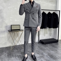 Men's Slim-Fit Double-Breasted Suit: Two-Piece Set