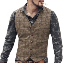 Casual Style Slim-Fit Plaid Vest