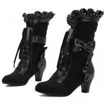 Women's Mid-Heel with Bow Lace-Up Boots