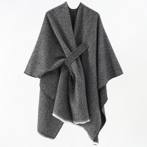 Fashion Frayed Hemline Slant Knot Cape-Poncho for Women