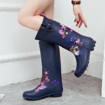 Floral High-Top Rain Boots: Long Rubber Water Shoes