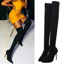 Fashion Solid Color Pointed-toe High-heeled Elastic Over-the-knee Boots