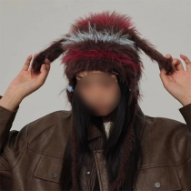 Cute Rabbit Ear Striped Plush Hat for Women – Cute Knit Beanie with Ear Flaps for Fall/Winter