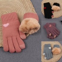 Cute Heart Pattern Double-Layer Warm Thick Fleece-Lined Winter Touchscreen Gloves