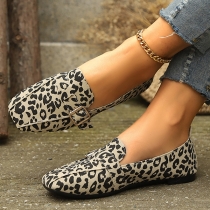 Vintage Leopard Square Toe Slip On Loafers