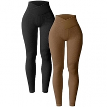 Fashion Cross High-rise Ribbed Yoga Pants/Workout Leggings