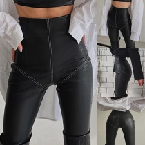 High-Waisted Faux Leather Panel Leggings