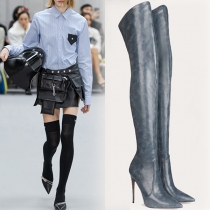 Pointed Toe Super High Stiletto Over-the-Knee Boots with Elastic and Side Zipper