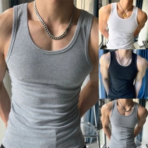 Fashion Solid Color Square Neck Sleeveless Tank Top for Men