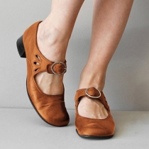 Vintage Round-toe Buckle Block Heel Flat Single shoes