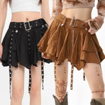 Street Fashion Irregular Hemline Tassel Skirt with Belt