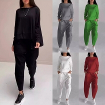 Fashion Solid Color Sporty Two-piece Set Consist of Sweatshirt and Sweatpants
