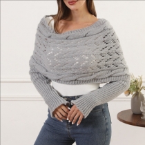 Fashion Open-Knit Sweater Shrug with Scarf-Long Sleeve Wrap Shrug for Women