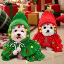 Cute Star Pom-pom Chritmas Tree Pet Costume Cape for Dogs & Cats, Adjustable Cloak for Christmas, Parties, and Photoshoots, Fun Transformation Outfit
