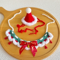Christmas Pet Costume Set - Plush Santa Hat and Scarf with Bow Tie for Dogs & Cats, Red Holiday Outfit for Small to Medium Pets
