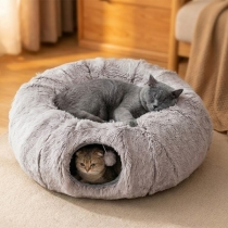 Cute Cozy Hideaway Cat Tunnel: Breathable Long Plush for Play & Sleep